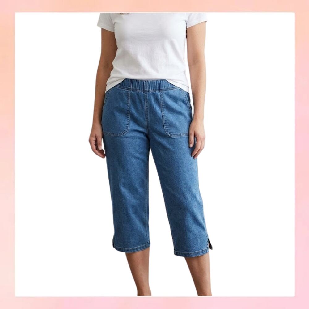 Luvamia High Waisted Pull On Denim Capris - Medium Blue Wash